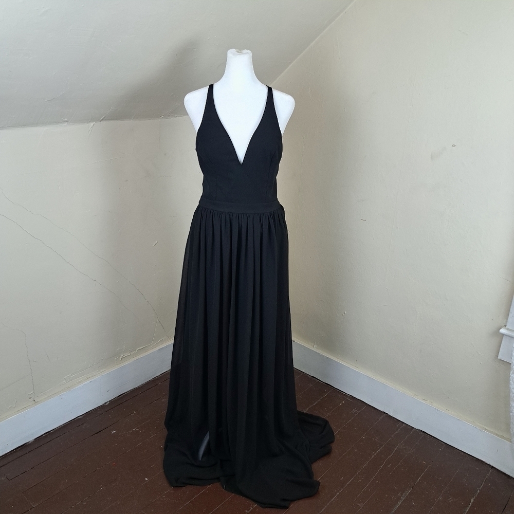 Lulus Love Spell Black Lace Back Maxi Dress Formal Evening Gown Size M - Picture 2 of 13